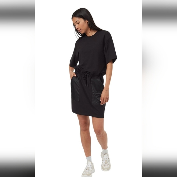 Tentree Soft Terry Light Contrast Dress Black with Pockets Sz XL - Picture 1 of 15
